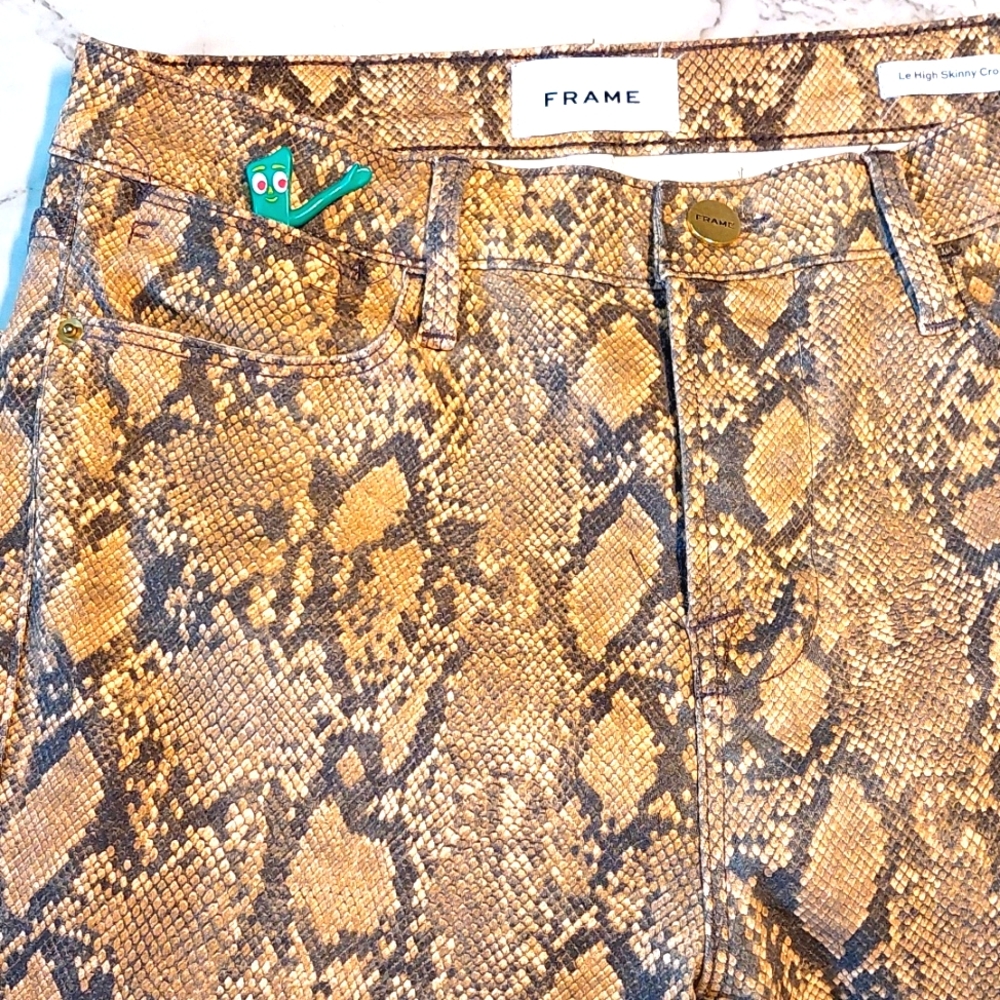 FRAME Le High Skinny Coated Python Snake Print Jeans, Size 26 - Picture 6 of 10